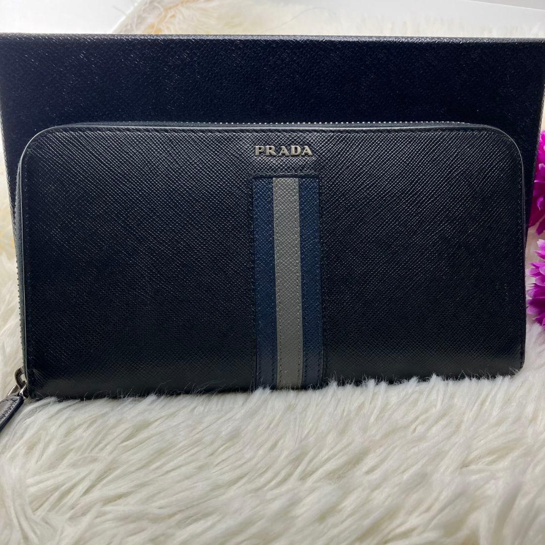 極美✨PRADA 財布 長財布サフィアーノ ラウンドファスナー ブラック プラダ
