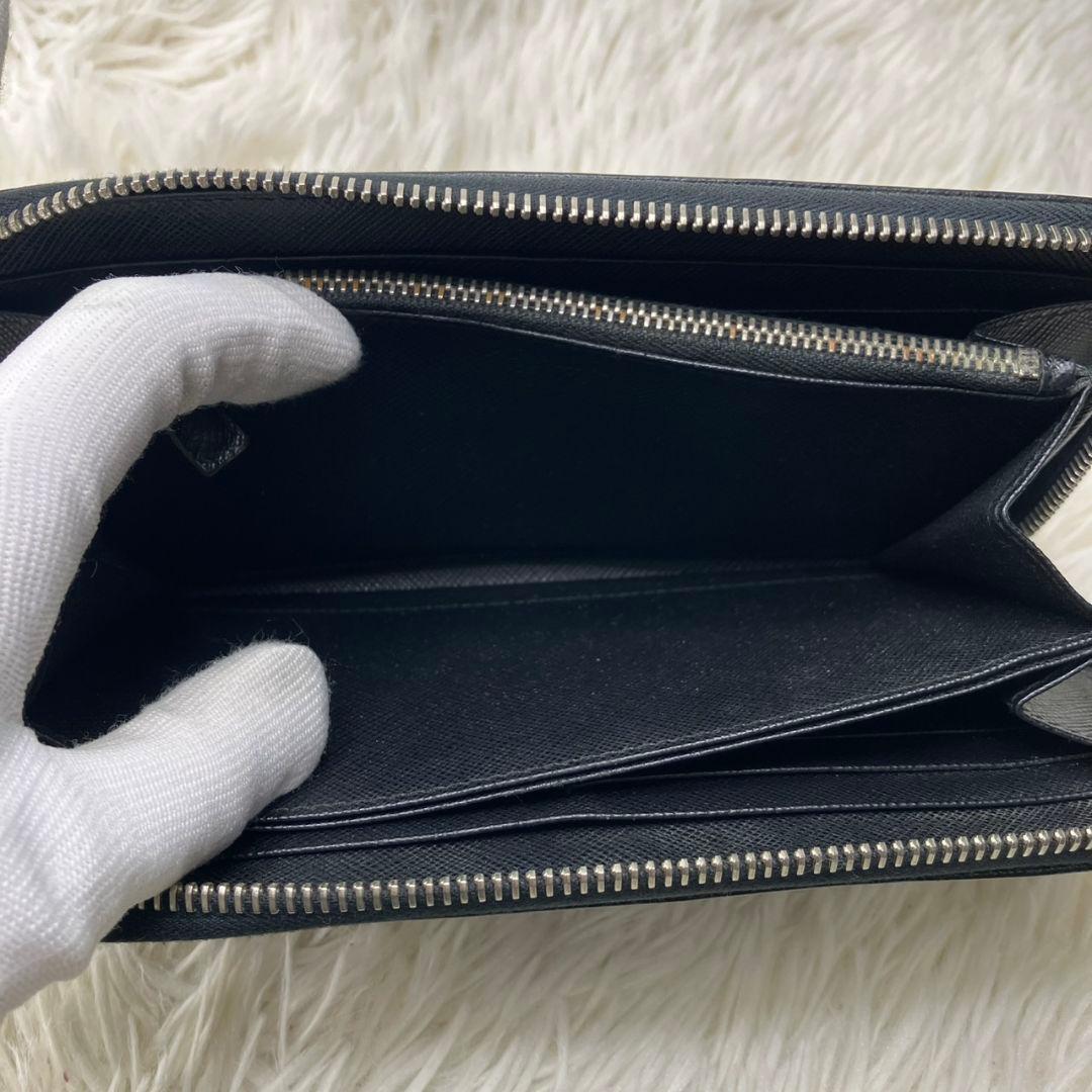 極美✨PRADA 財布 長財布サフィアーノ ラウンドファスナー ブラック プラダ
