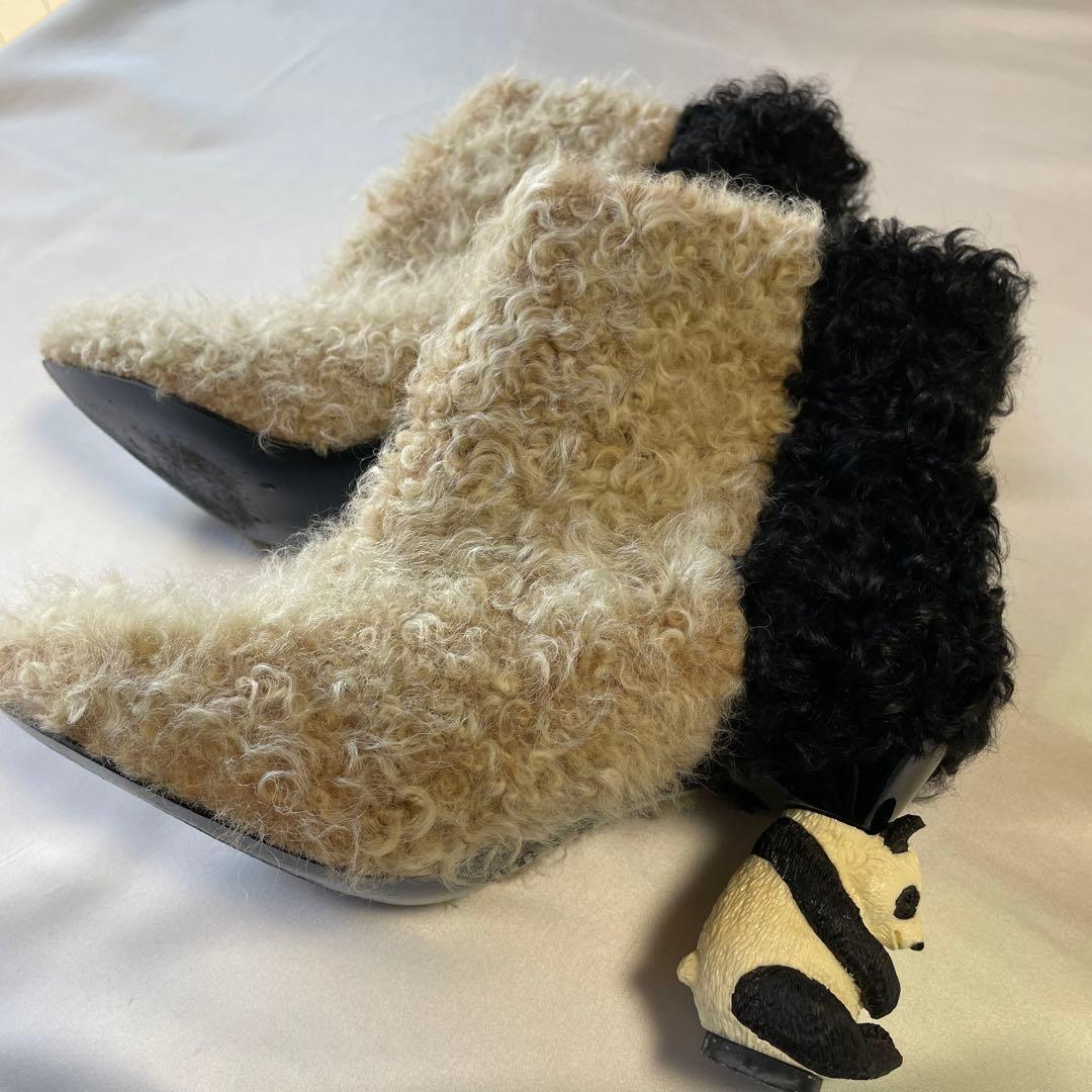 日本製　マイパンダ　本革　毛皮　ラム　ブーティ　ショートブーツ