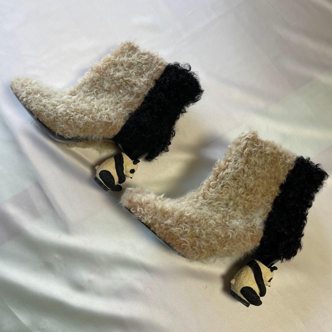 日本製　マイパンダ　本革　毛皮　ラム　ブーティ　ショートブーツ