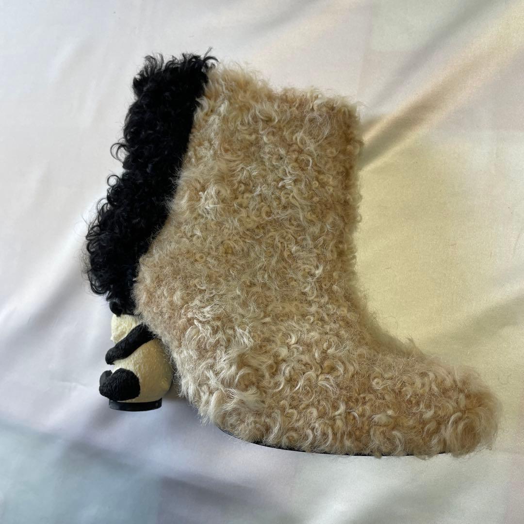 日本製　マイパンダ　本革　毛皮　ラム　ブーティ　ショートブーツ