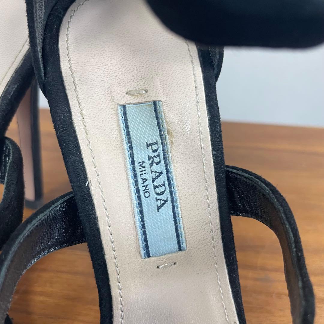 【極美品】PRADA★3連スカラップカット　サンダル　ハイヒール　スエード　黒