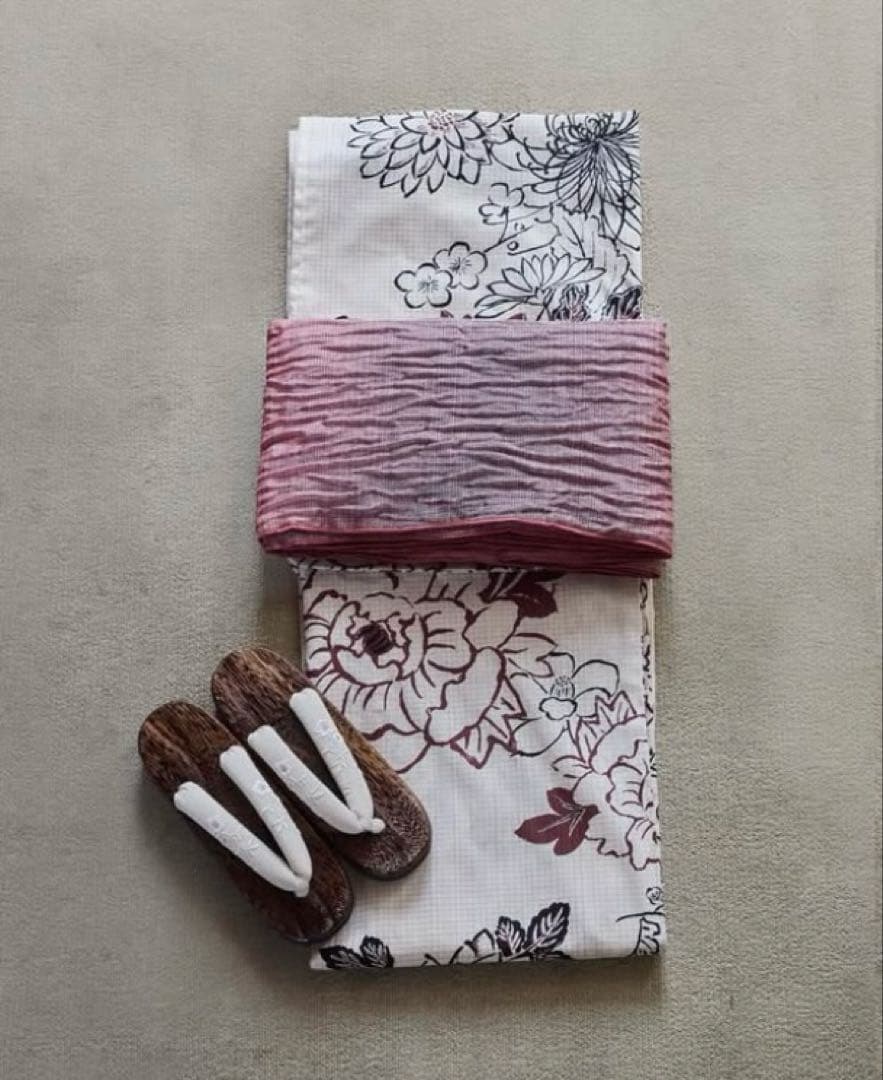 【新品・未使用】hinari × utatane 浴衣セット　牡丹ボルドー