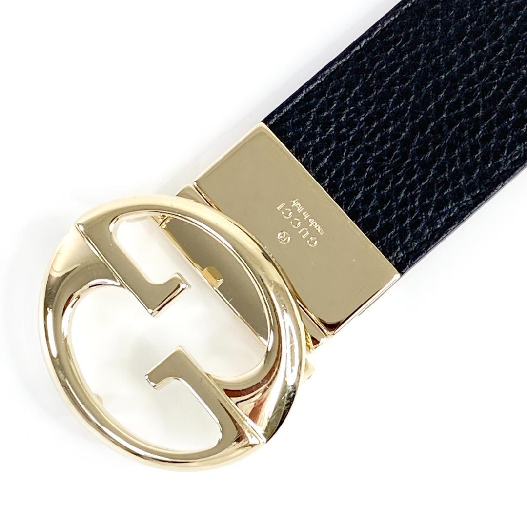 グッチ GGロゴバックル リバーシブル レザーベルト ブラック×ピンク 金