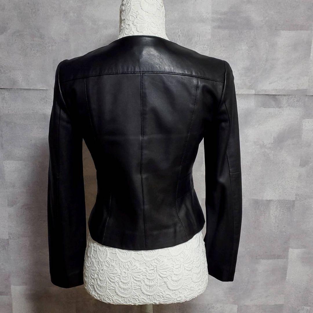 極美品 タグ付 M アナイ ノーカラー シープ レザージャケット 黒 ANAYI