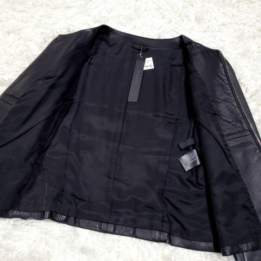 極美品 タグ付 M アナイ ノーカラー シープ レザージャケット 黒 ANAYI