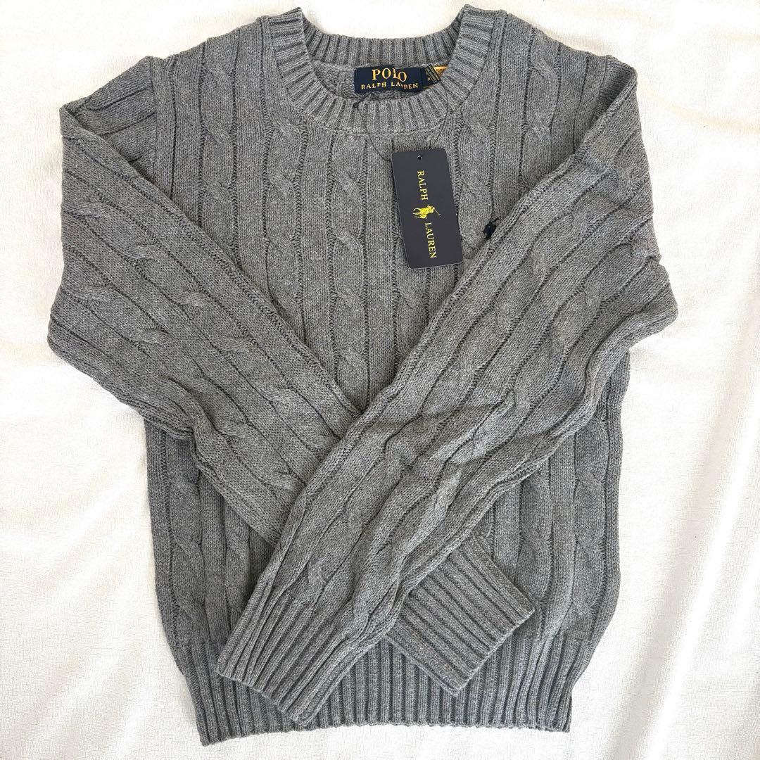ポロラルフローレン レディース ケーブルニット グレー コットン M