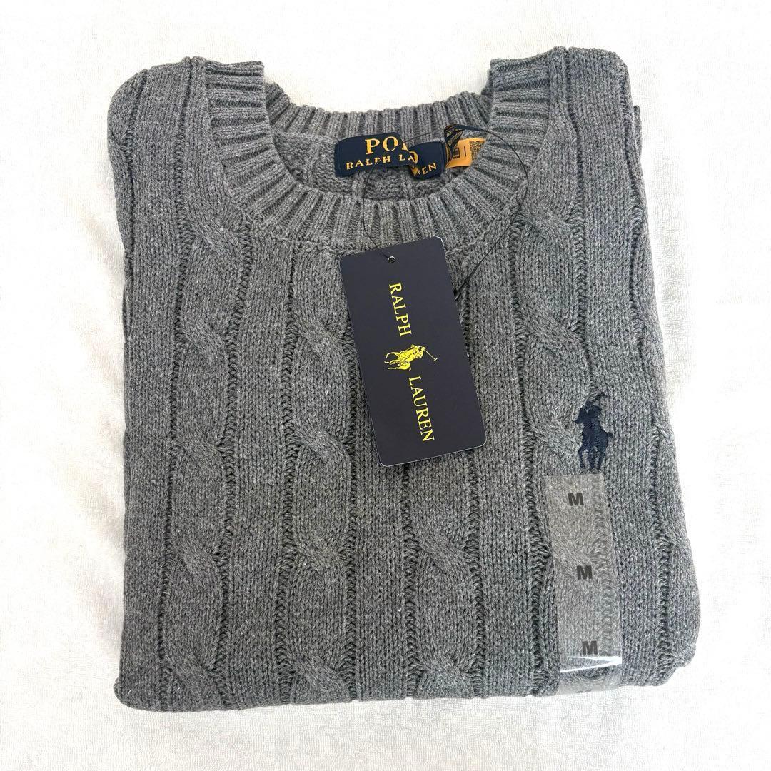 ポロラルフローレン レディース ケーブルニット グレー コットン M