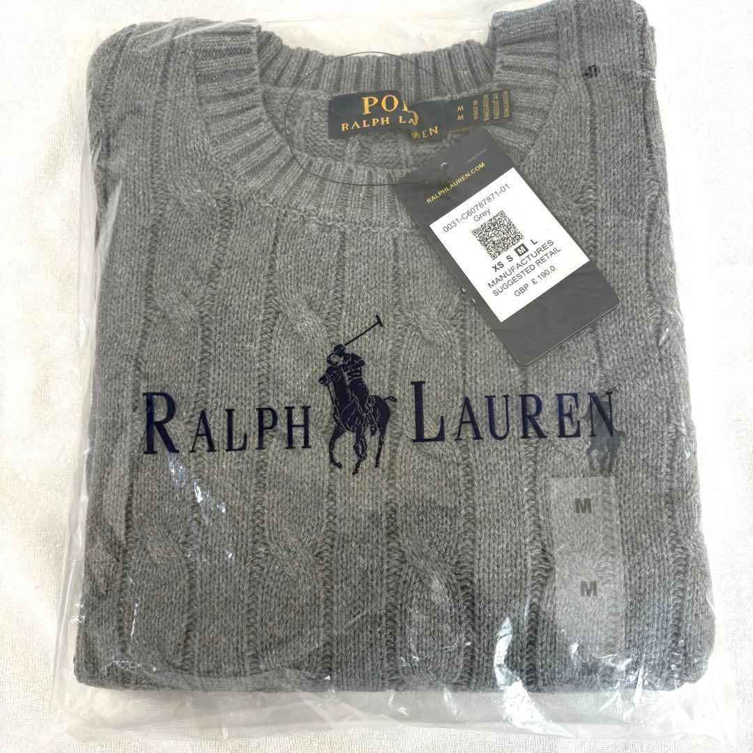 ポロラルフローレン レディース ケーブルニット グレー コットン M