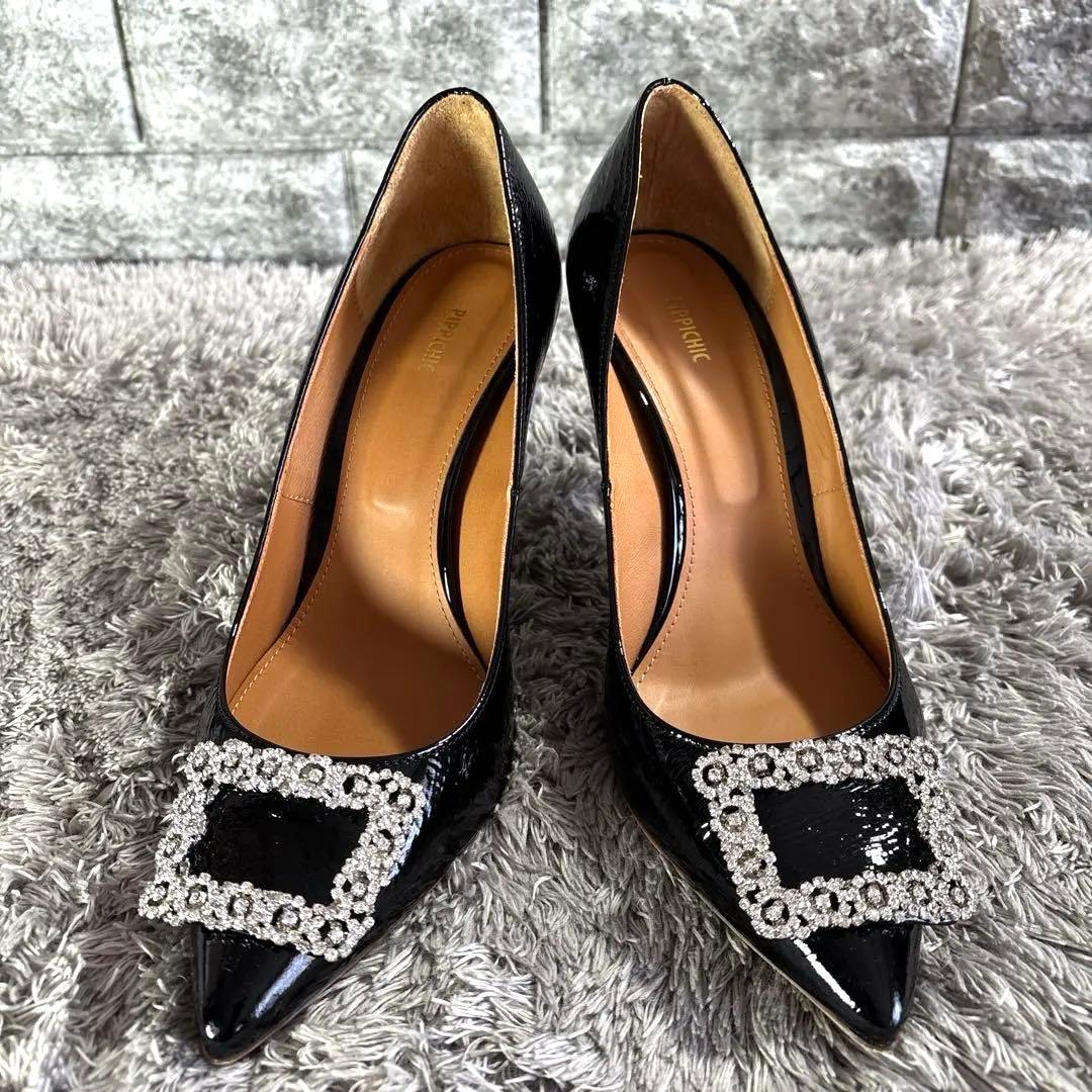 極美品❣️PIPPICHIC ピッピシック ビジューパンプス パテントレザー 箱付