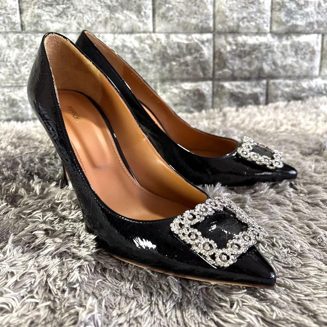 極美品❣️PIPPICHIC ピッピシック ビジューパンプス パテントレザー 箱付