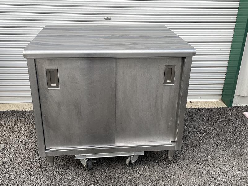 業務用 両開き戸棚 幅950×奥750×高800mm スライド扉　調理　収納棚