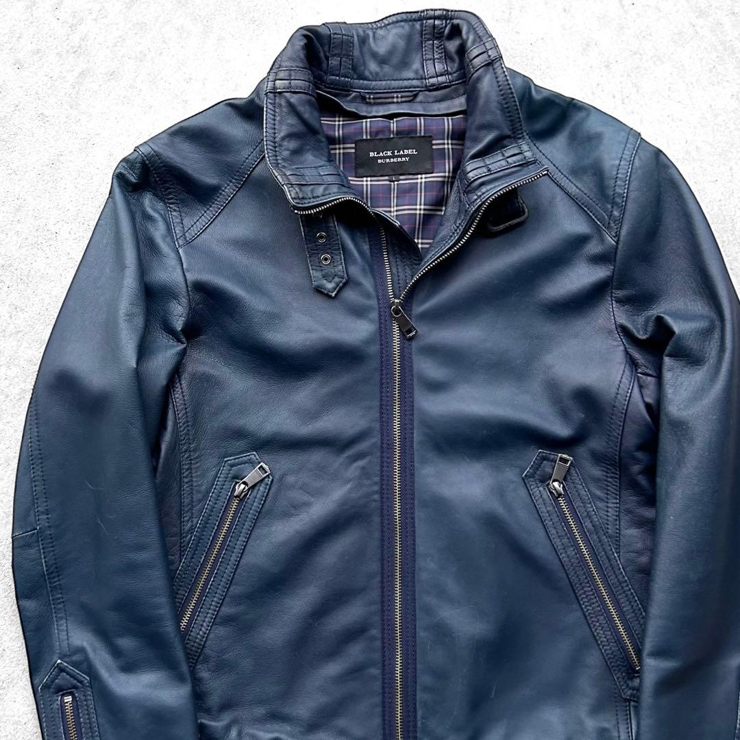 専用！バーバリー ブラックレーベル 本革 シングル レザージャケットノバチェック