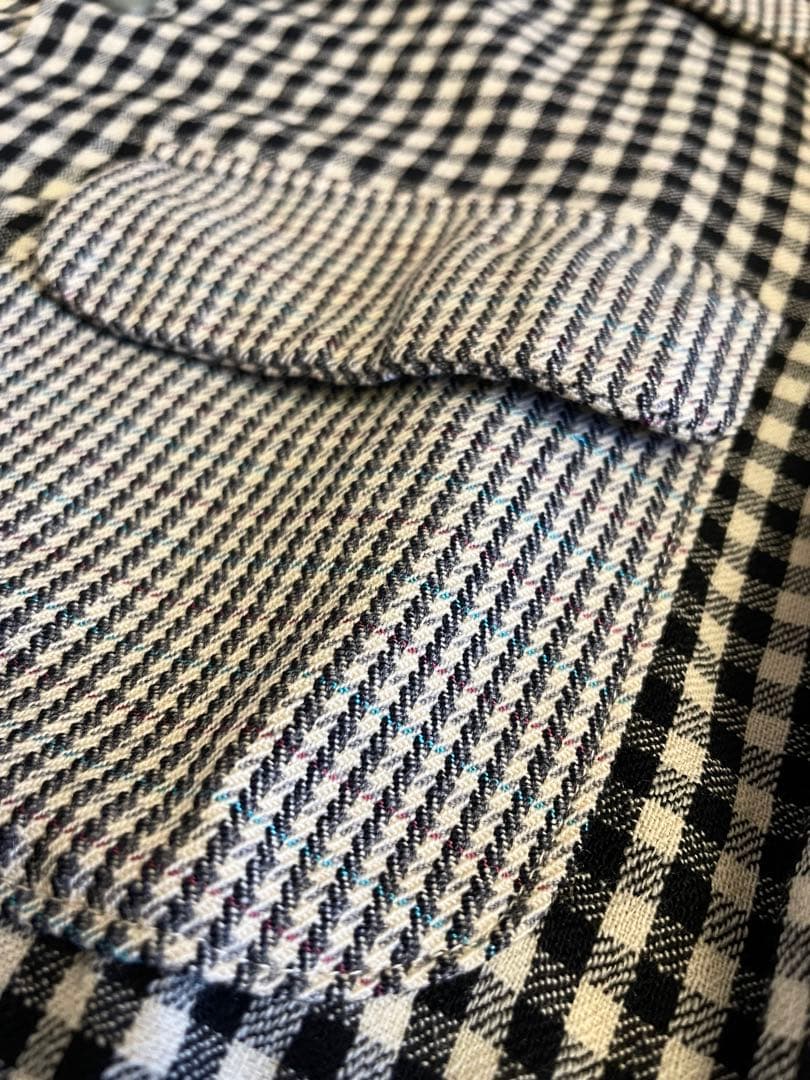 40s Vintage ウールオープンカラー クレイジーチェック ウール シャツ