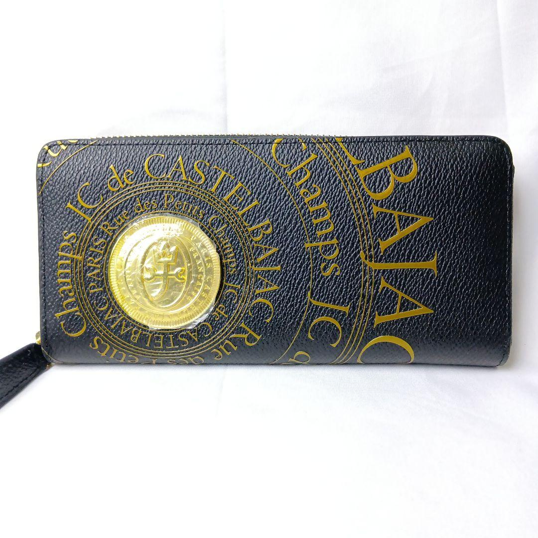 【極美品】カステルバジャック 長財布 ラウンドファスナー 黒 金 保護シール付