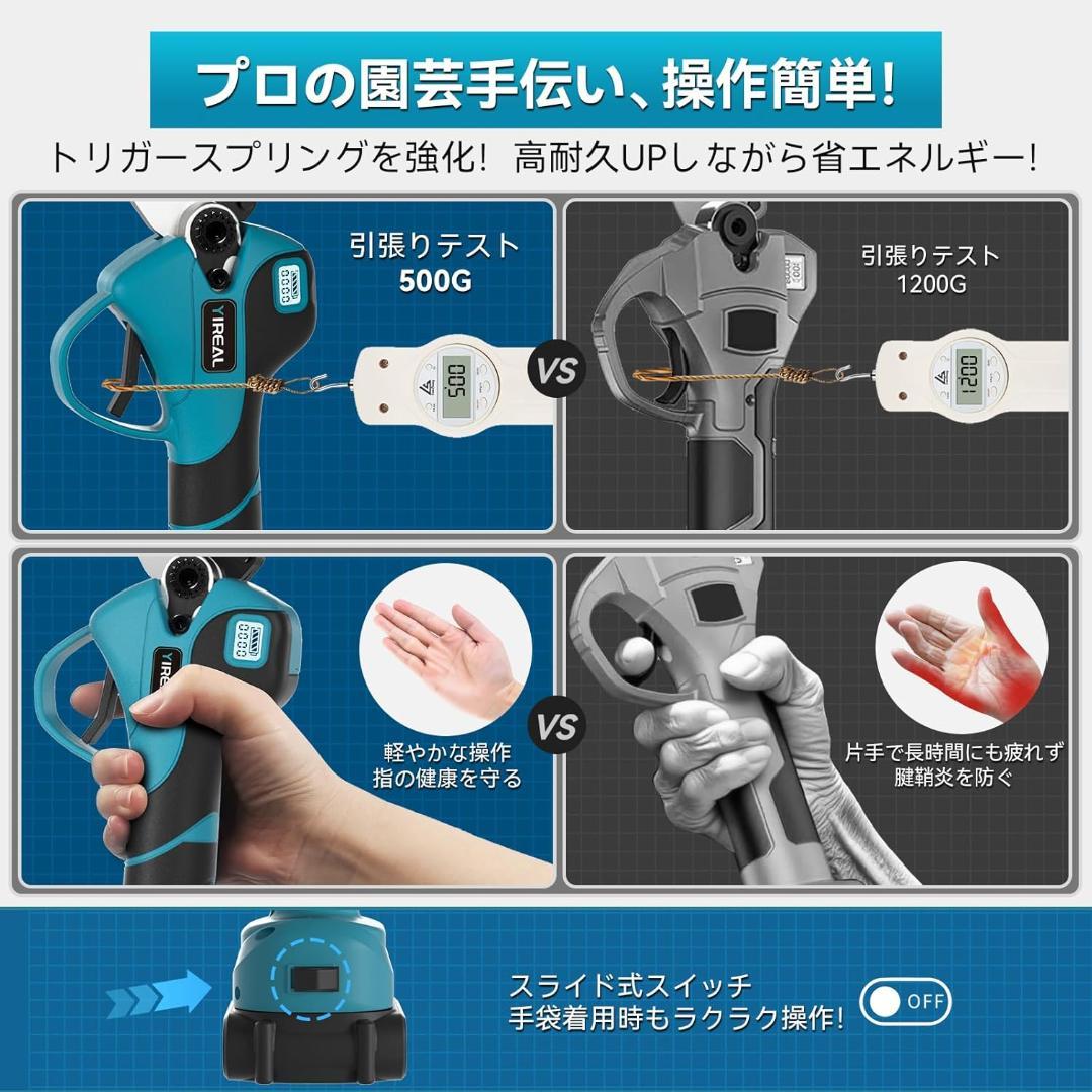 電動剪定バサミ 18V切断径40mmのコードレス充電式 大容量バッテリー付