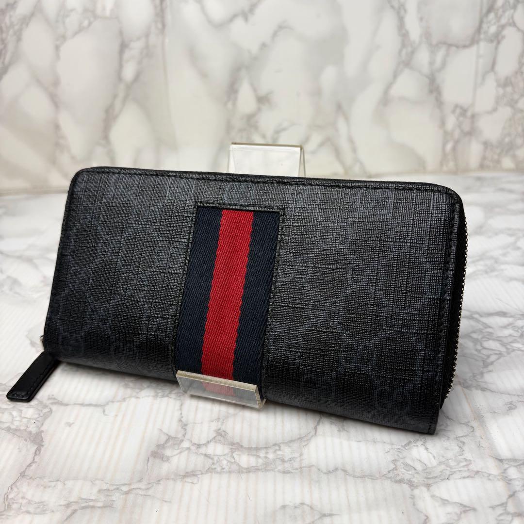 01 美品 GUCCI 長財布 シェリーライン PVC GGスプリーム 黒 o9