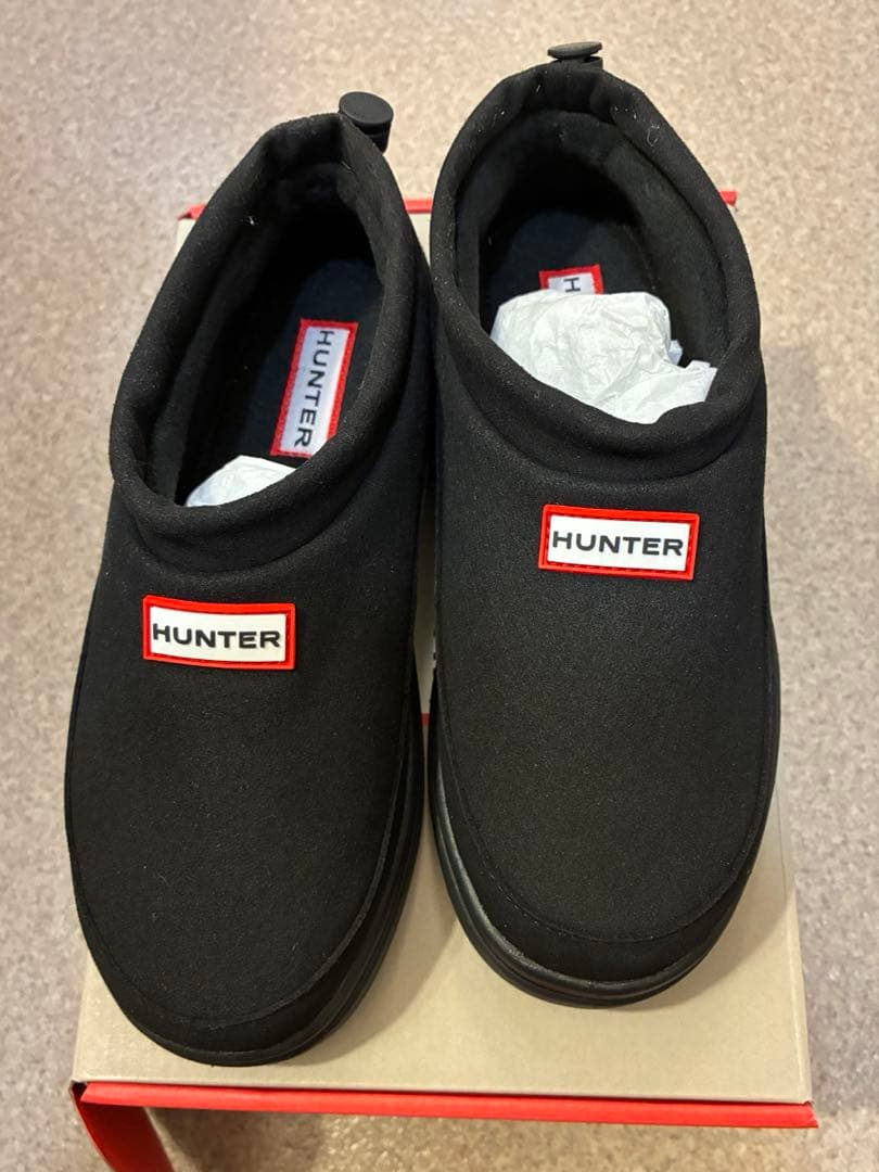 HUNTER ブラック スリッポンブーツ