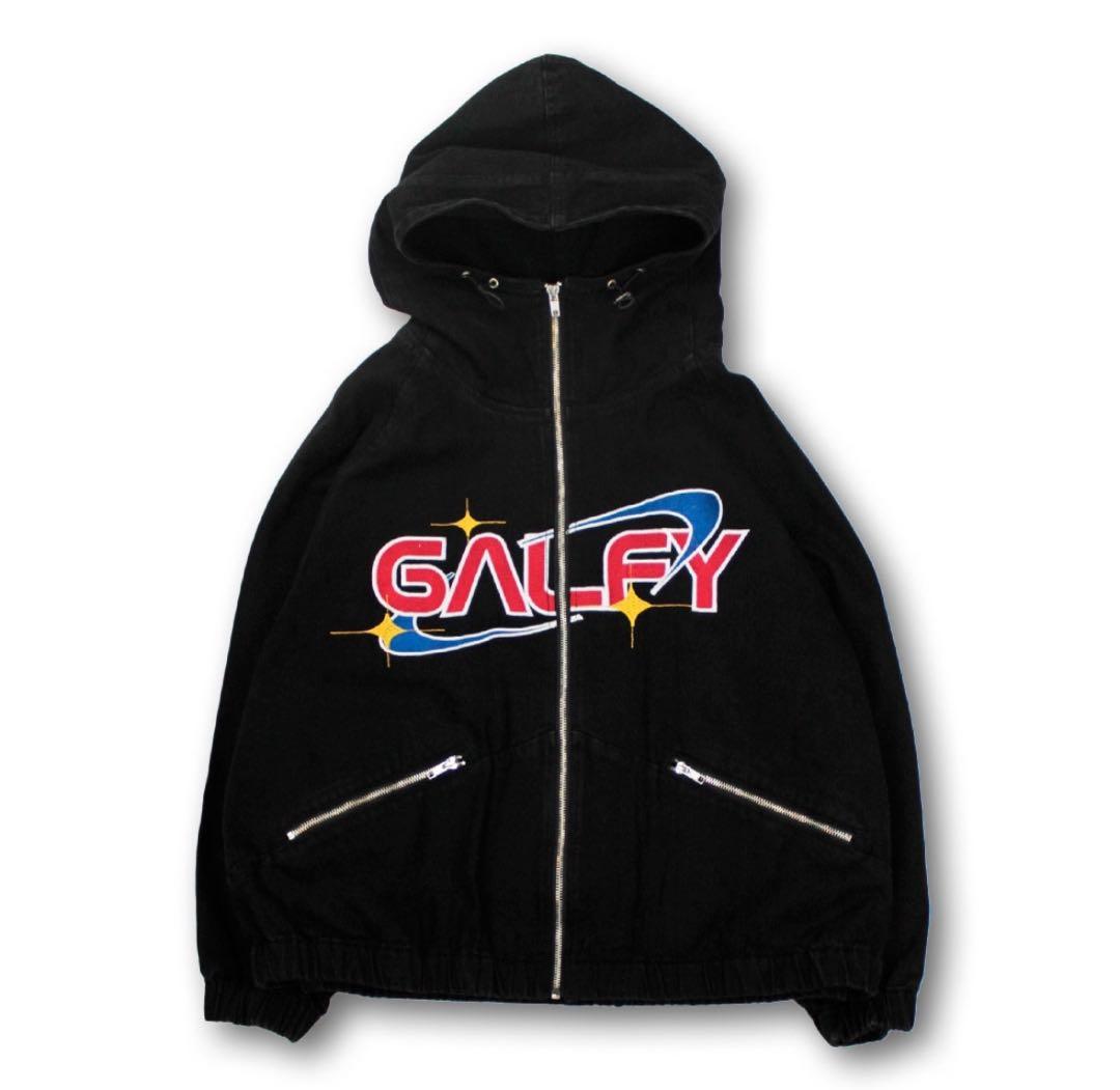 GALFY セットアップ　フード付きブラックジャケット&デニムワイドカーゴパンツ