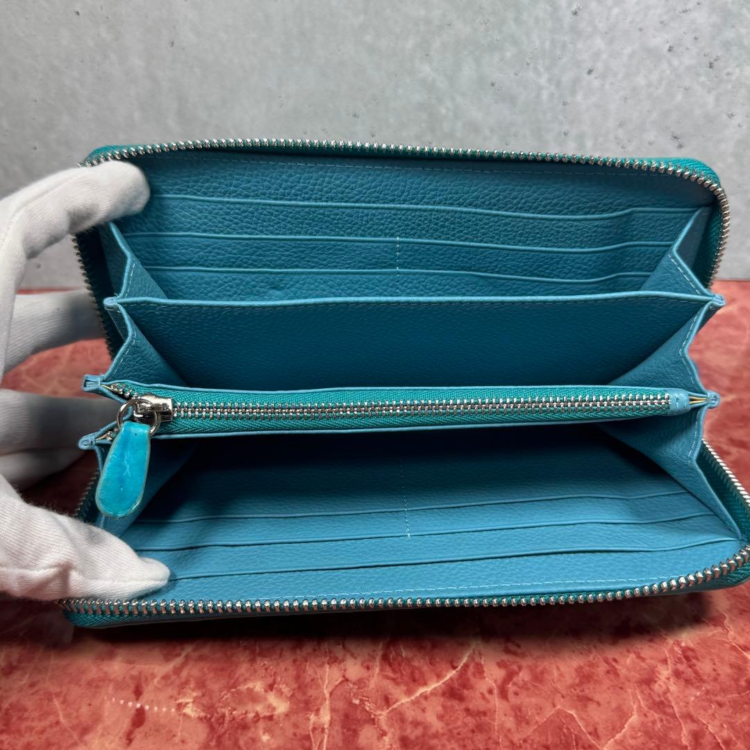 新品 クロコダイル ターコイズ ブルー 長財布 シルバーファスナー 本革 ワニ革