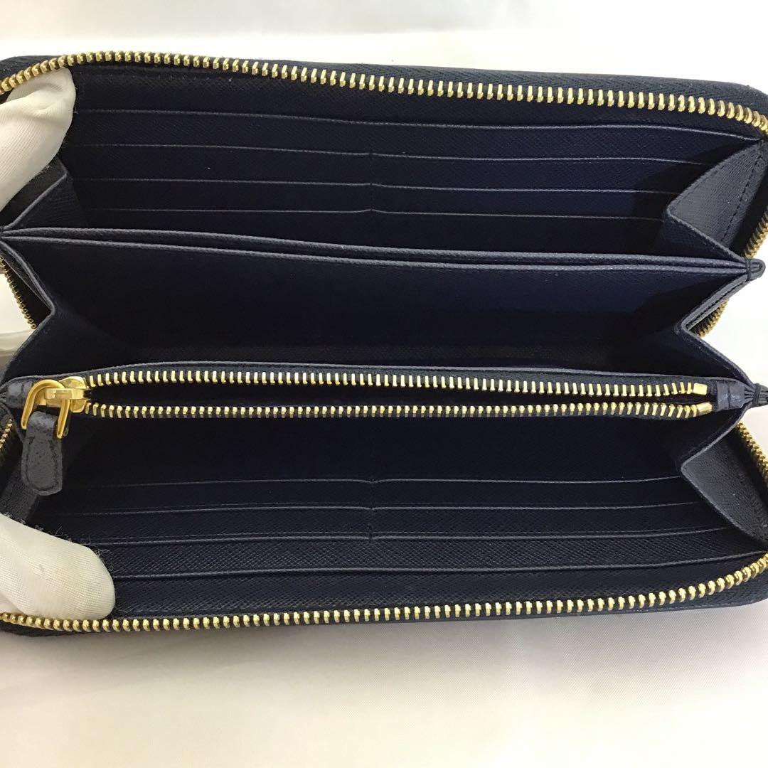 ❣️プラダPRADA❣️ネイビー サフィアーノレザー　ラウンドファスナー長財布