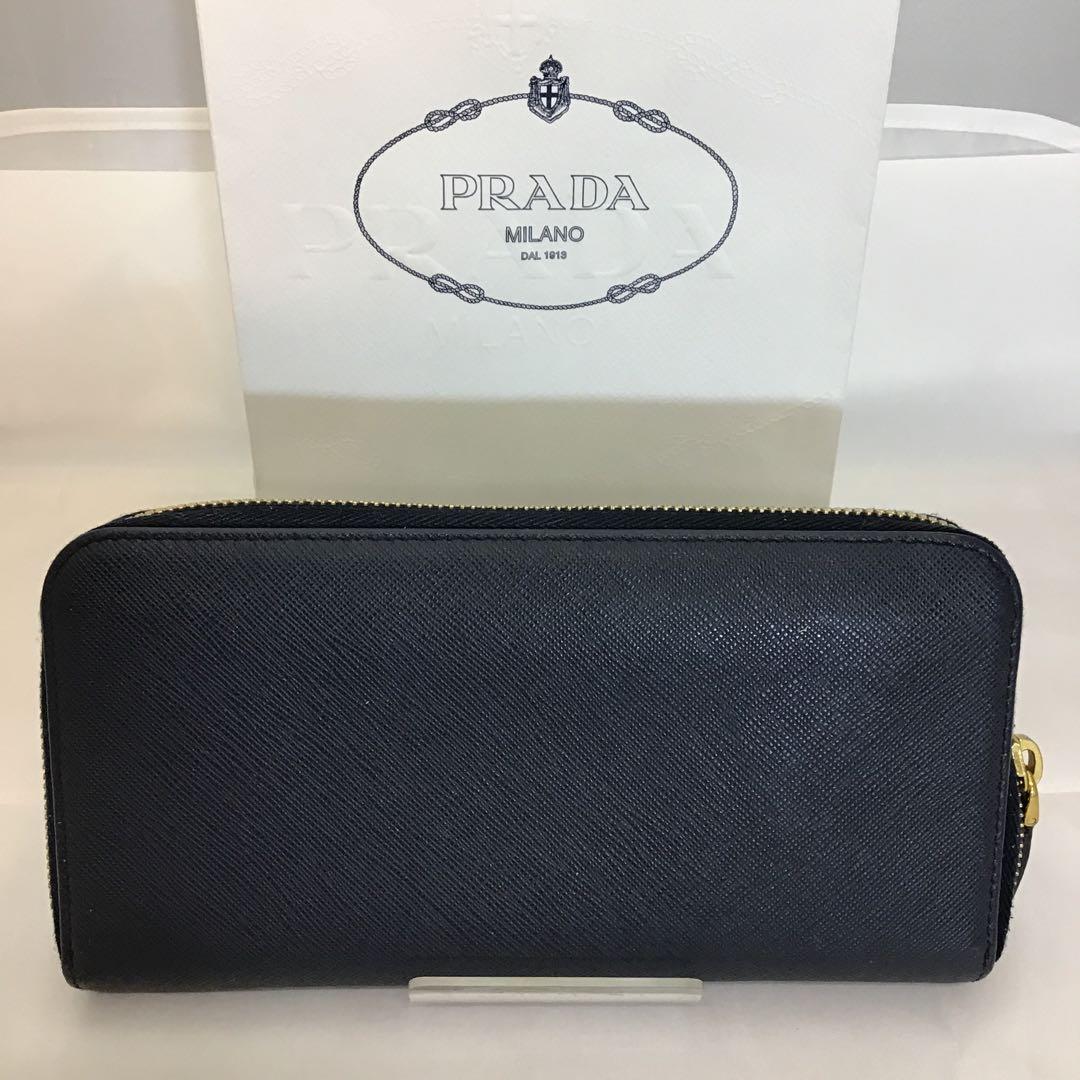 ❣️プラダPRADA❣️ネイビー サフィアーノレザー　ラウンドファスナー長財布