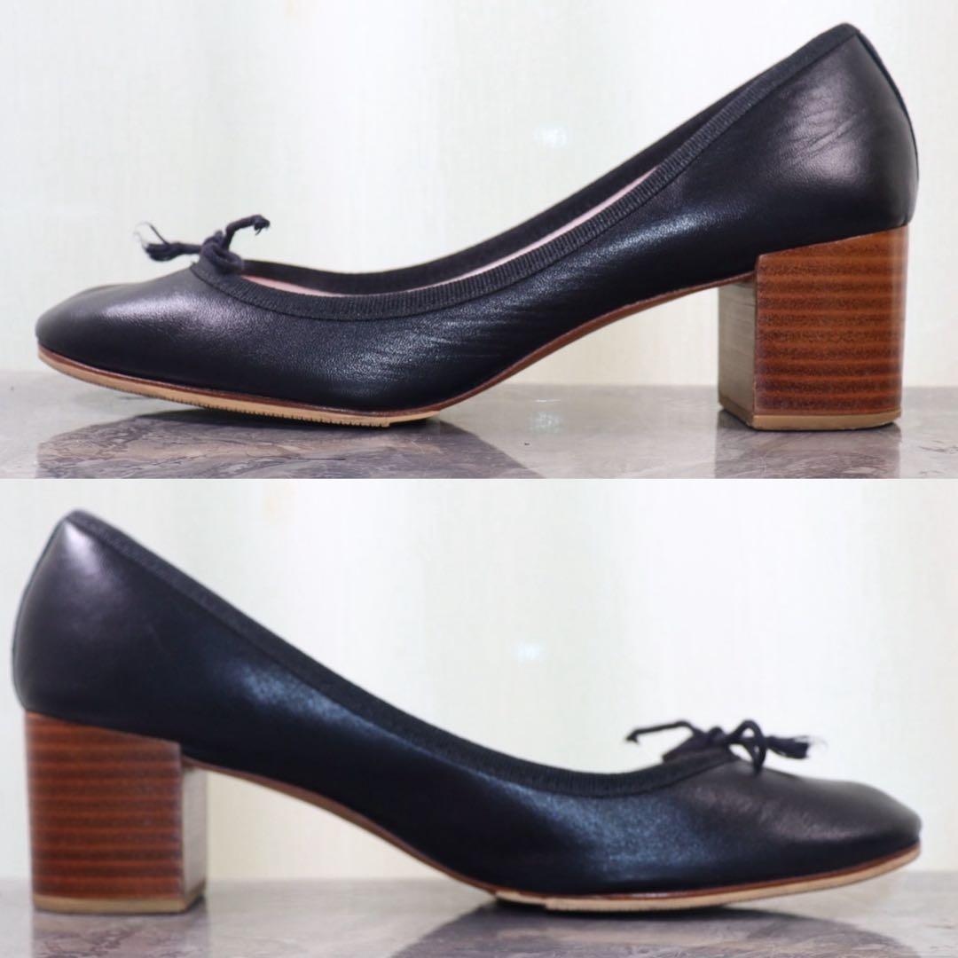 【美品】repetto レペット 23.7 チャンキーヒール レザー 黒