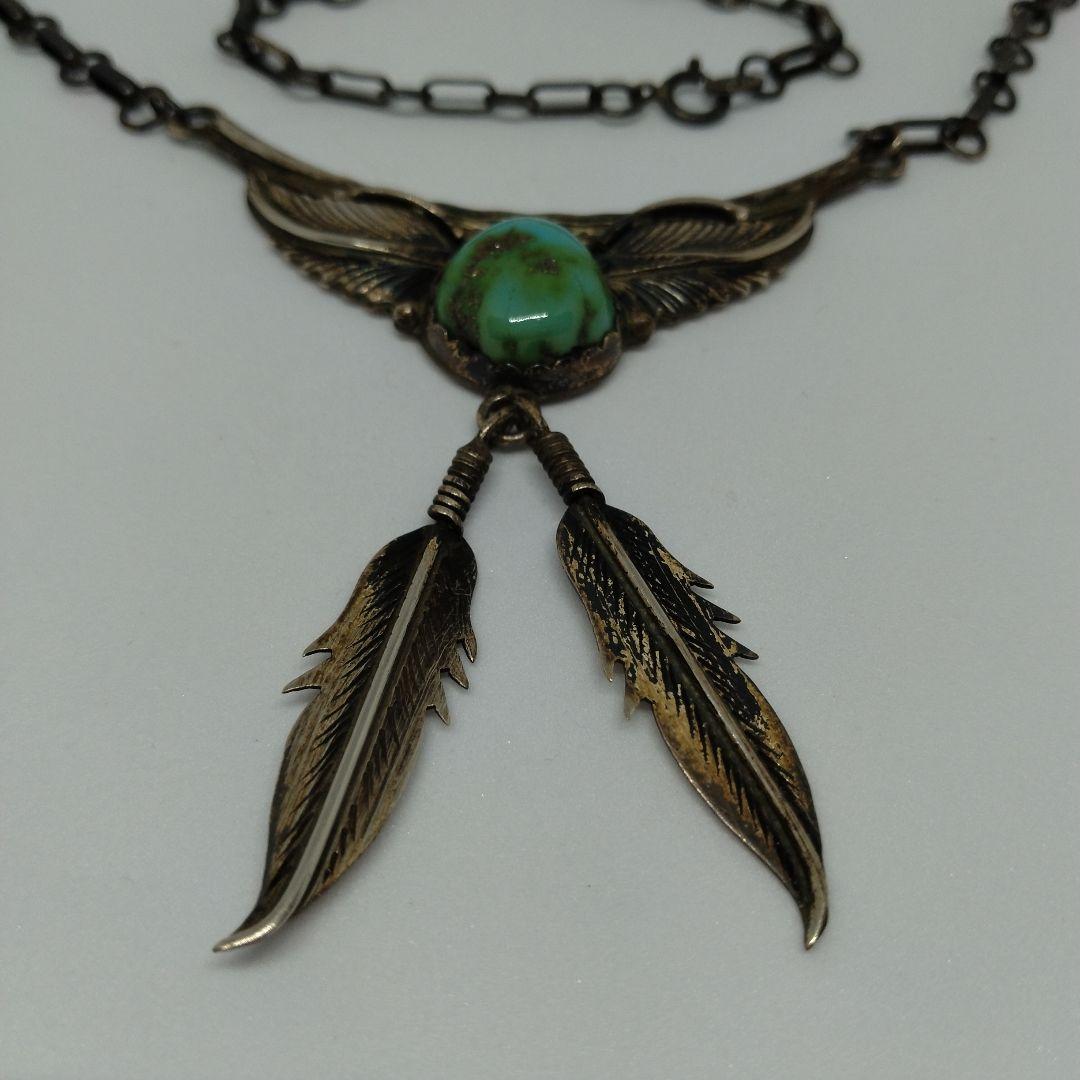 ヴィンテージ フェザー ターコイズ ネックレス ペンダント Sterling