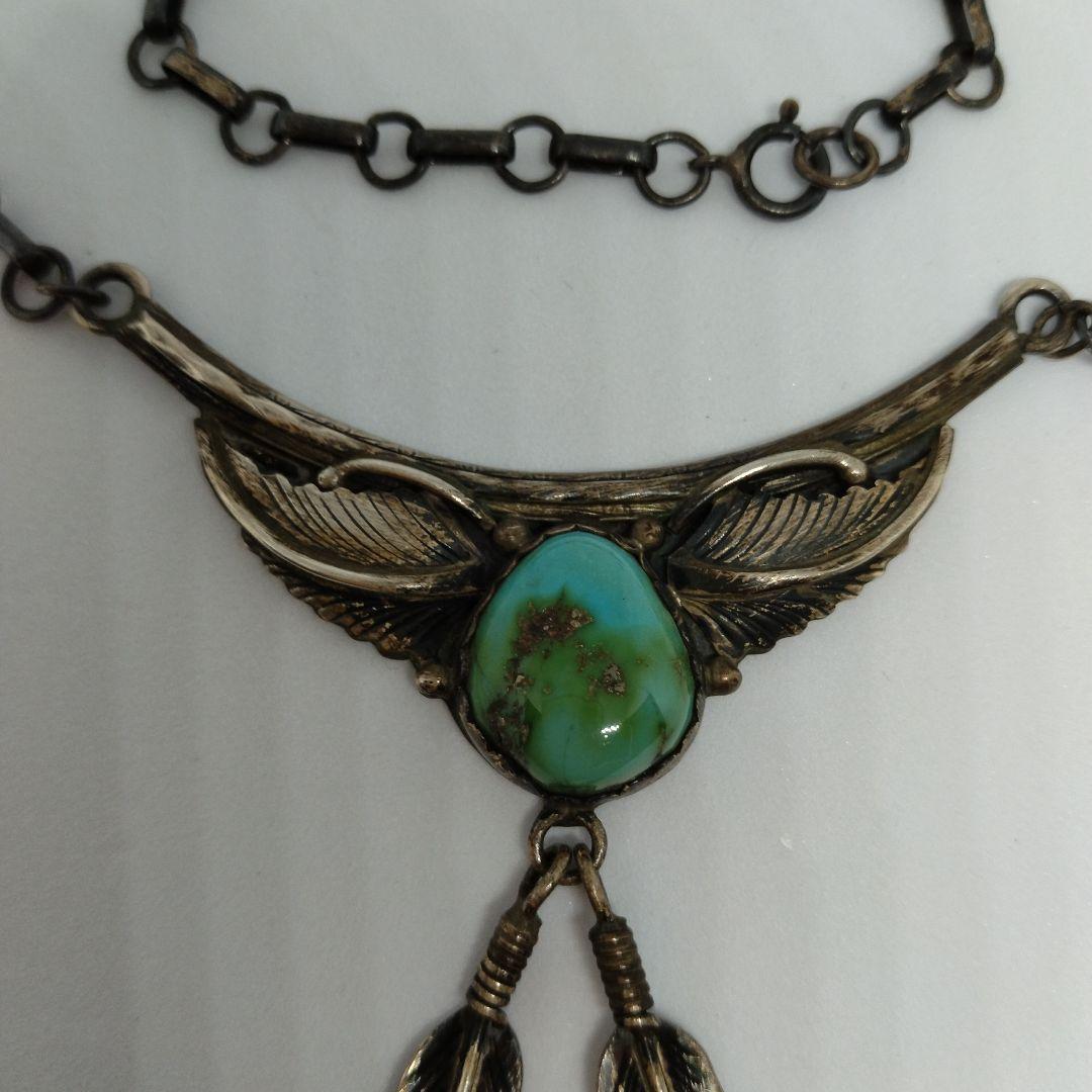 ヴィンテージ フェザー ターコイズ ネックレス ペンダント Sterling