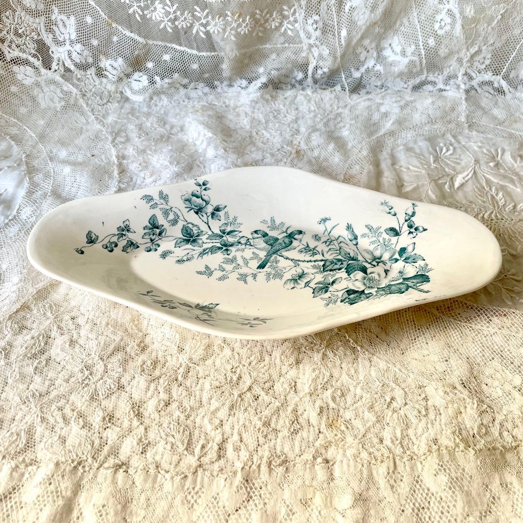 ロンウィ　小鳥と野ばらのラヴィエ Mignon Longwyフランスアンティーク