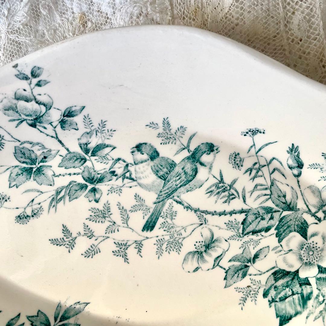 ロンウィ　小鳥と野ばらのラヴィエ Mignon Longwyフランスアンティーク