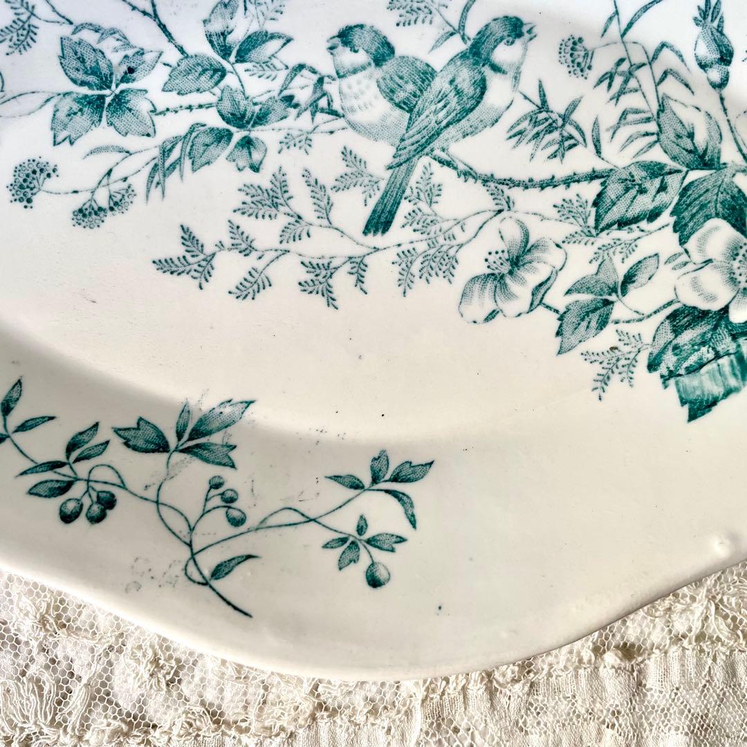 ロンウィ　小鳥と野ばらのラヴィエ Mignon Longwyフランスアンティーク