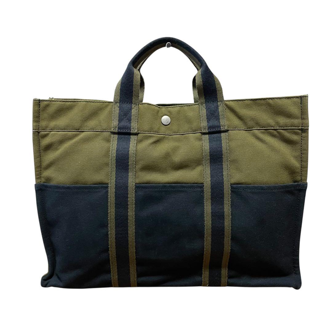 HERMES オリーブグリーン ブラック トートバッグ