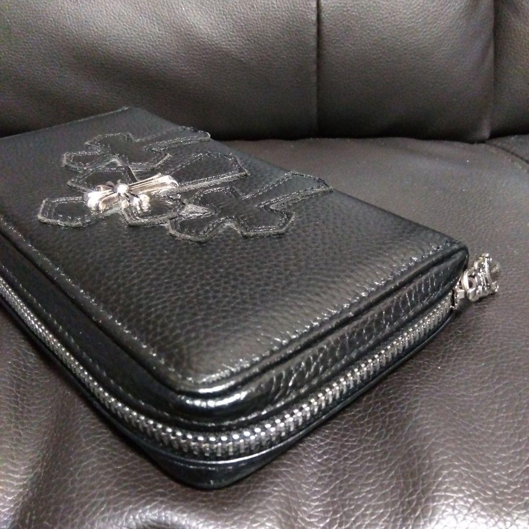 【極美品‼️】本革ブラックレザー ラウンドファスナー クロスモチーフ