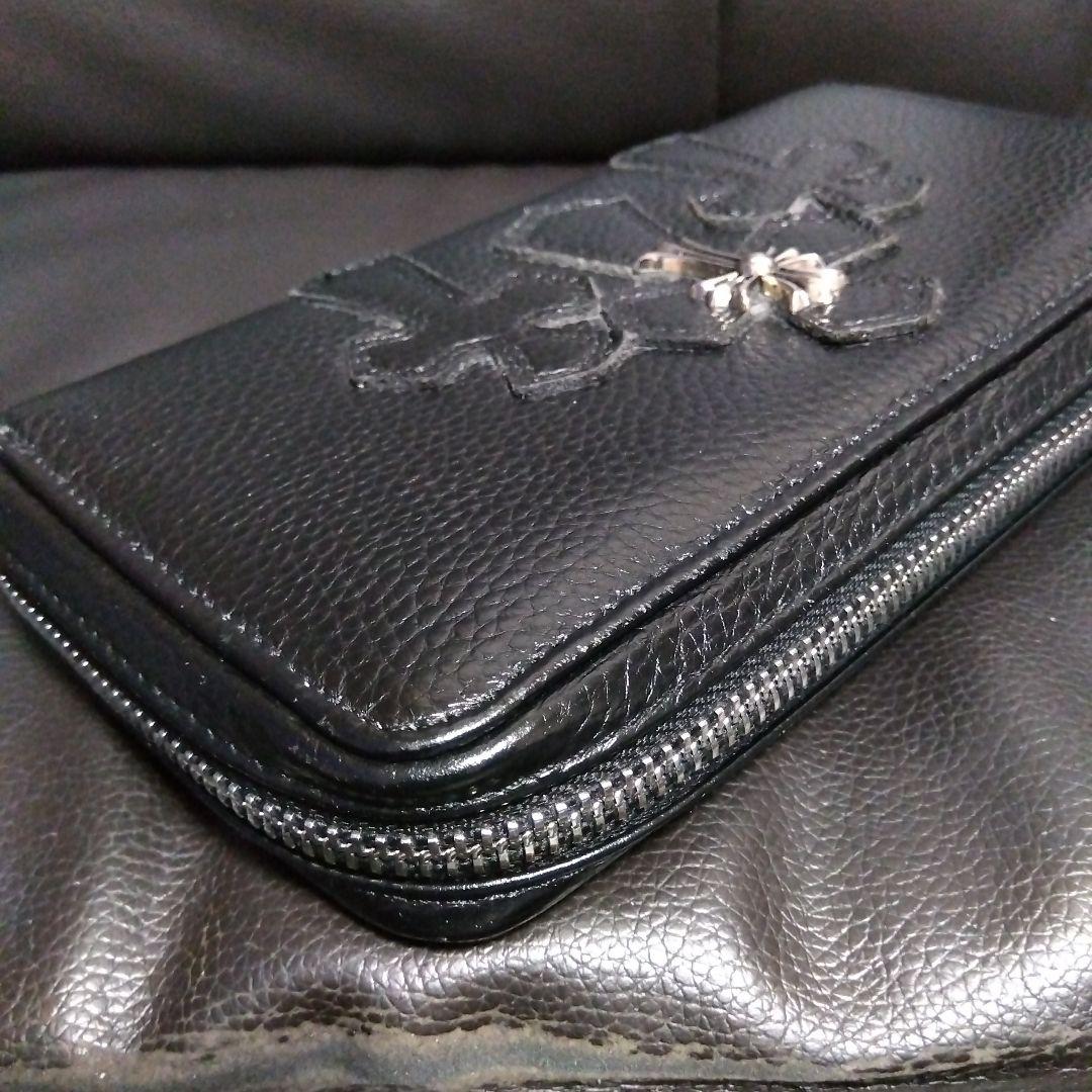 【極美品‼️】本革ブラックレザー ラウンドファスナー クロスモチーフ