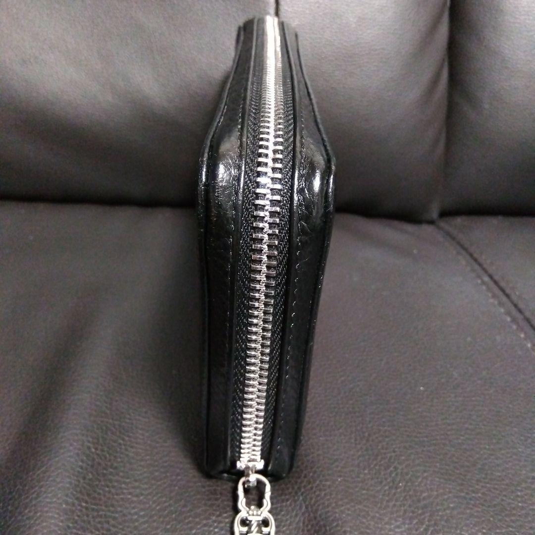 【極美品‼️】本革ブラックレザー ラウンドファスナー クロスモチーフ