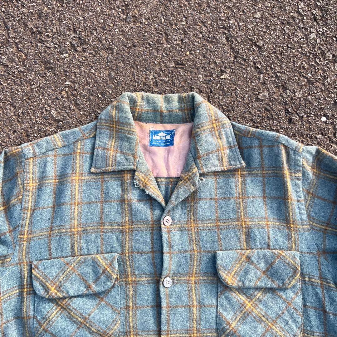 【60s】フープカラー ボックスウールチェックシャツ