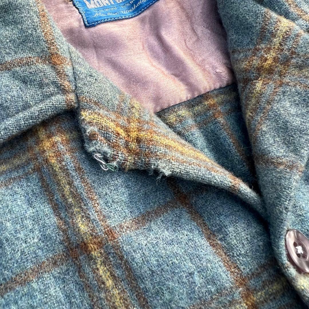 【60s】フープカラー ボックスウールチェックシャツ