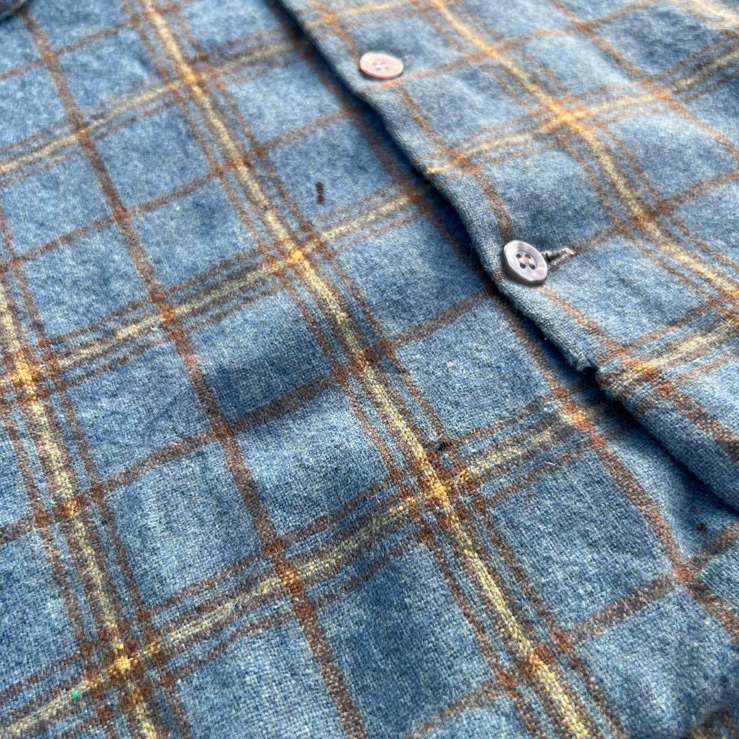 【60s】フープカラー ボックスウールチェックシャツ