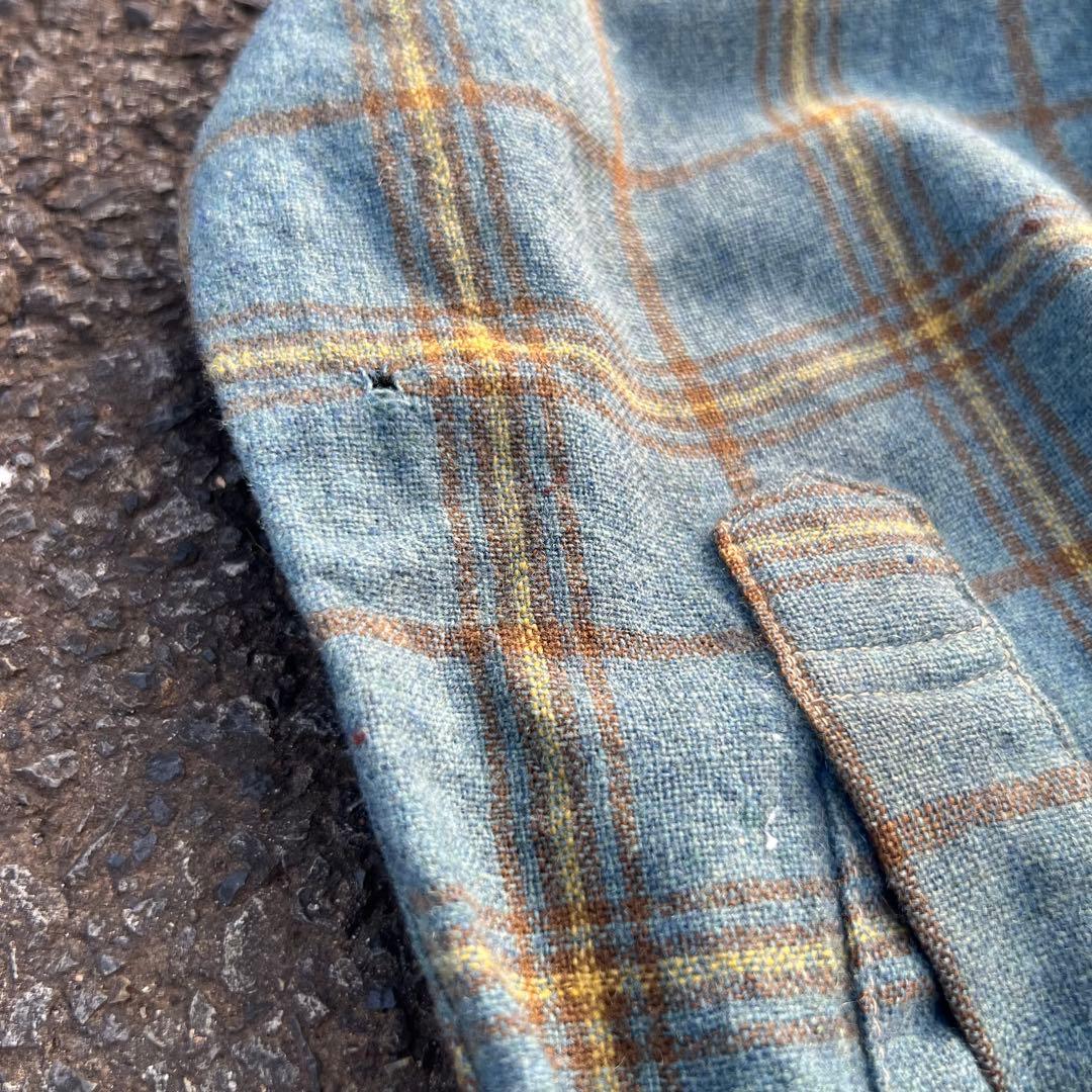 【60s】フープカラー ボックスウールチェックシャツ