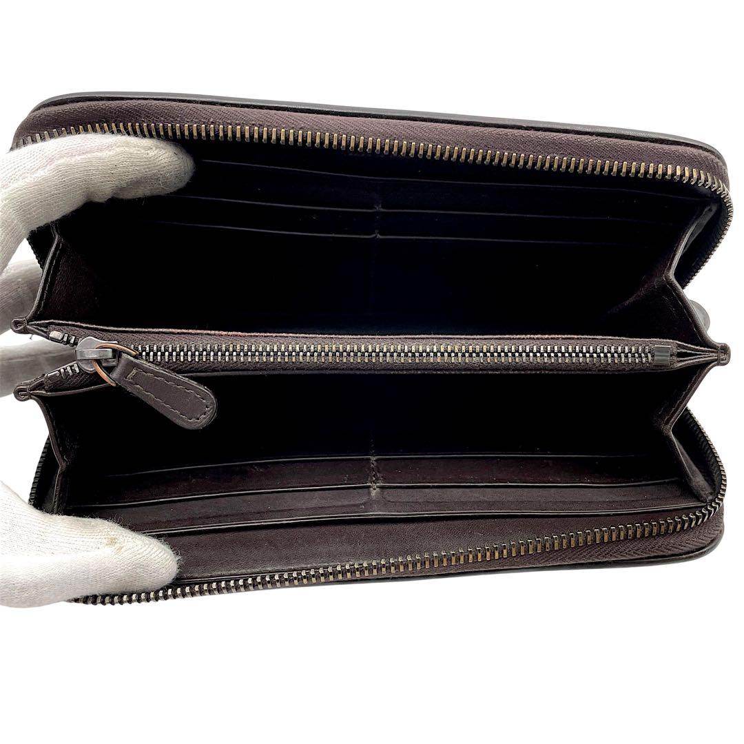 【極美品】ボッテガヴェネタ　長財布　イントレチャート　こげ茶　ラウンドファスナー