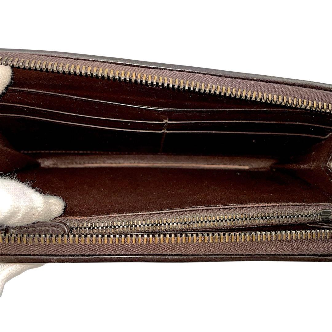 【極美品】ボッテガヴェネタ　長財布　イントレチャート　こげ茶　ラウンドファスナー