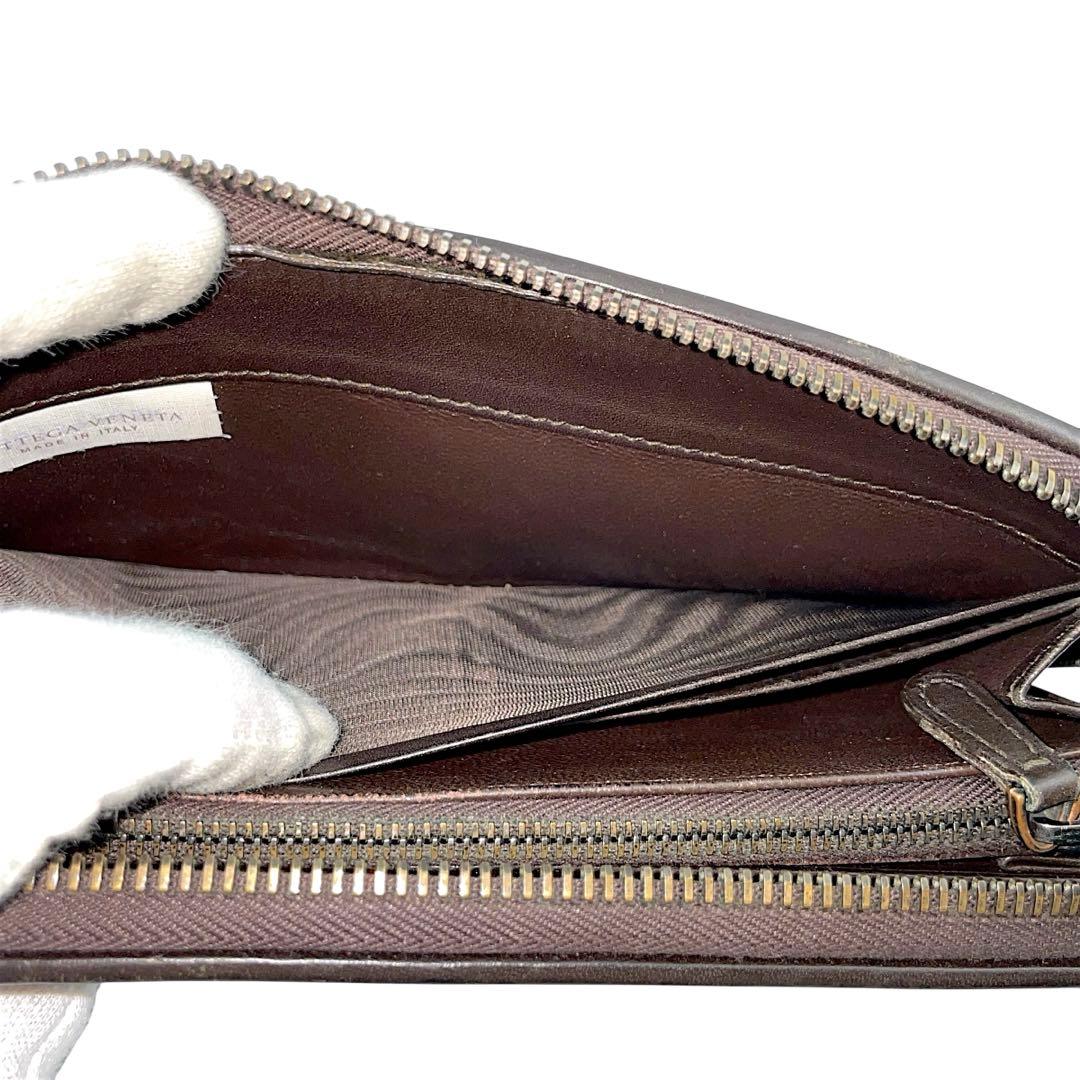 【極美品】ボッテガヴェネタ　長財布　イントレチャート　こげ茶　ラウンドファスナー