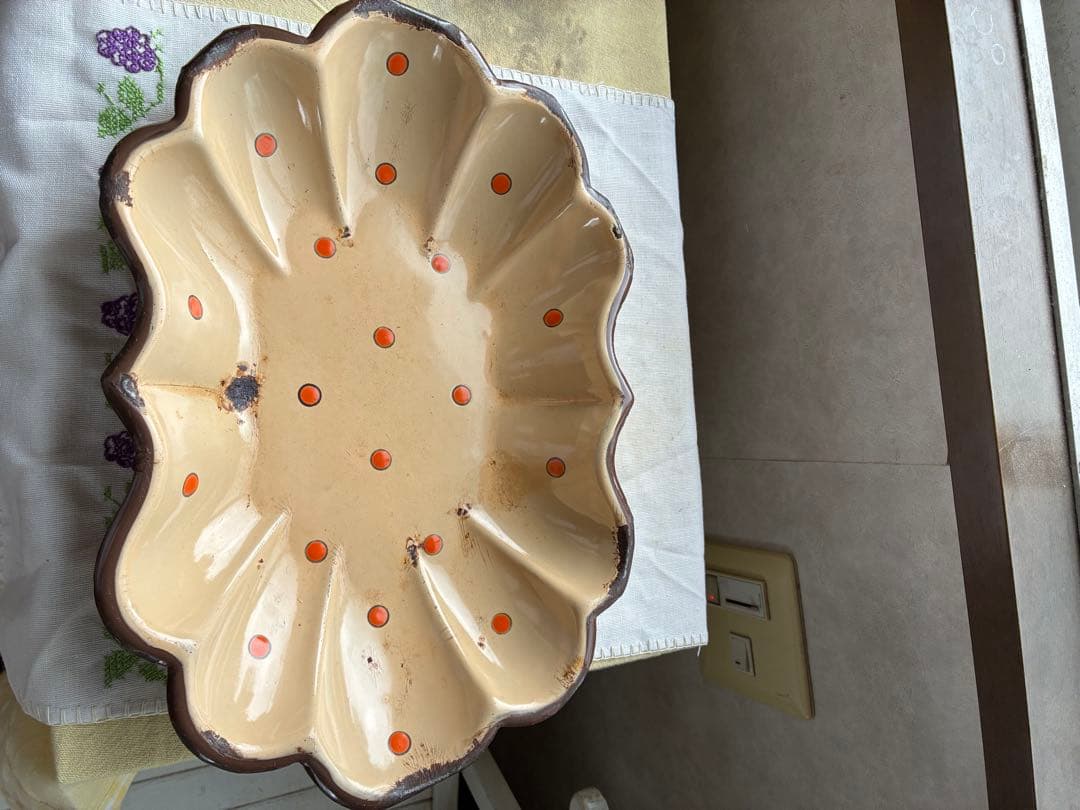 フランス　アンティーク　ホーロー　トレイ　プレート　ポルカ　ドット　水玉　レア