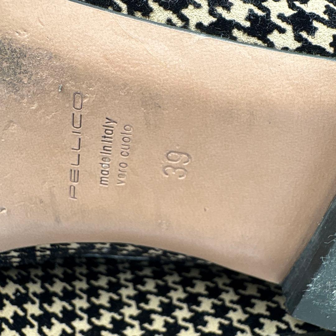 美品✨ペリーコ　フィッビア　千鳥柄　ポインテッドトゥ　フラットシューズ　黒×茶