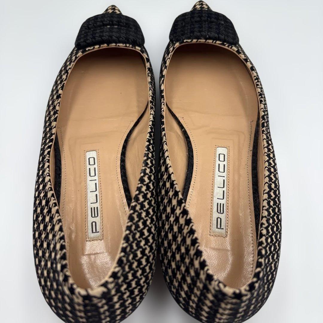 美品✨ペリーコ　フィッビア　千鳥柄　ポインテッドトゥ　フラットシューズ　黒×茶