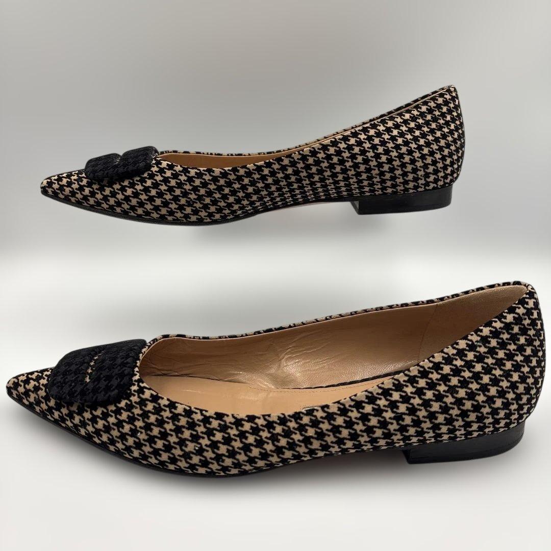 美品✨ペリーコ　フィッビア　千鳥柄　ポインテッドトゥ　フラットシューズ　黒×茶