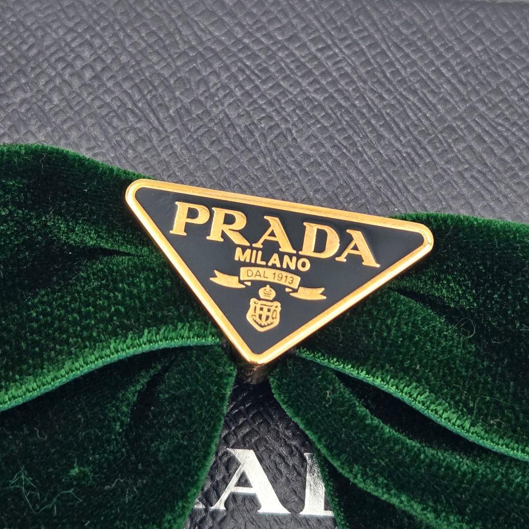 新品未使用 PRADA プラダ ヘアクリップ ロゴ リボン ベルベット 緑