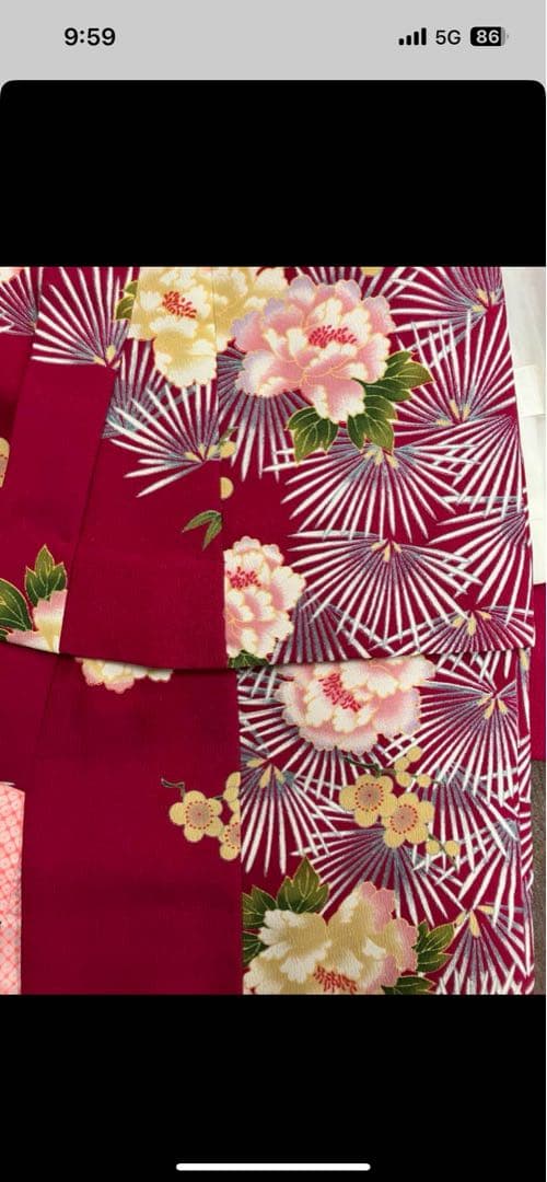 子供用着物 赤と白の花柄セット