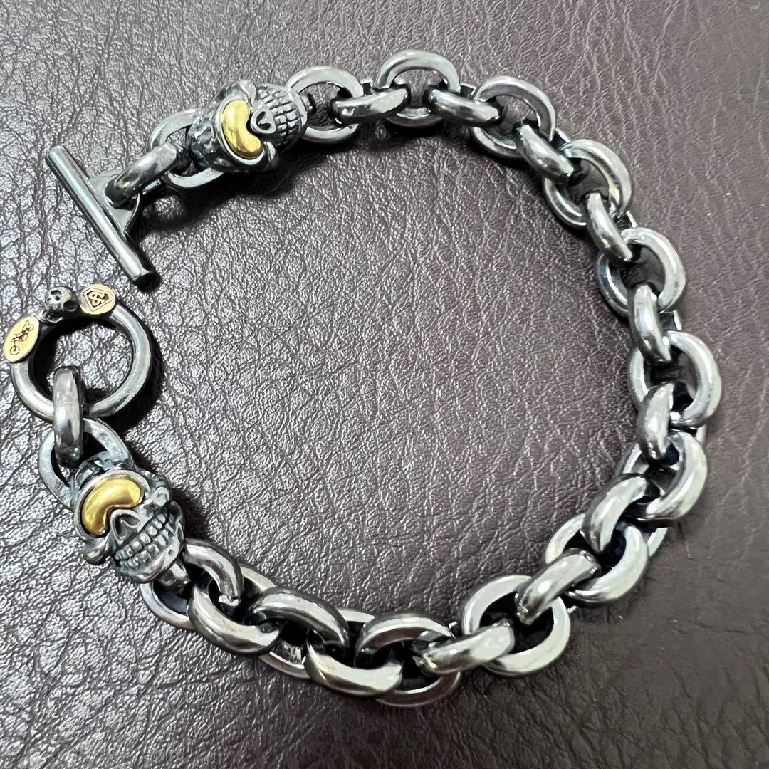 スカルモチーフ チェーンブレスレット、約22cm